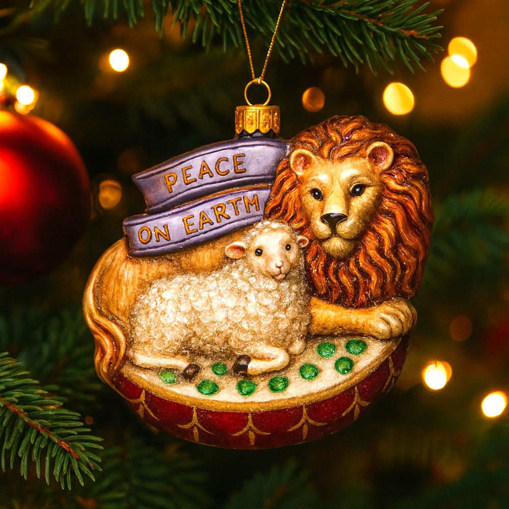 Vtg 1995 Large BRN 5" Hand Blown Glass Lion & Lamb Peace On Earth Ornament NIB - Picture 5 of 5